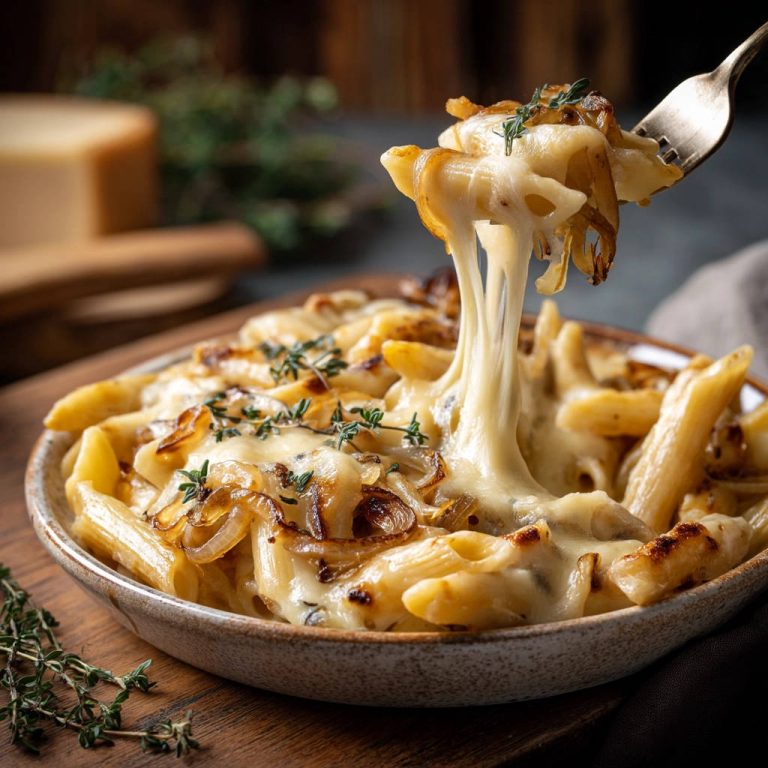 Cheesy Baked Penne with Caramelized Onions: Guaranteed Gooey!
