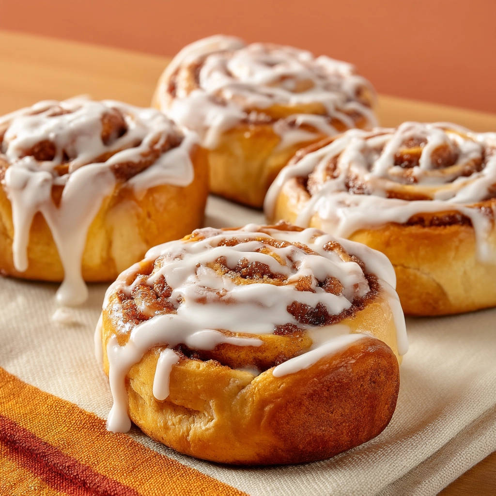 Cinnamon rolls with drippy white glaze shown in a close-up view, highlighting their soft texture.