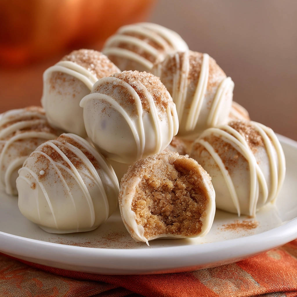 Cinnamon sugar cookie balls, with one shown in a cross-section revealing its soft, crumbly interior and white chocolate coating.