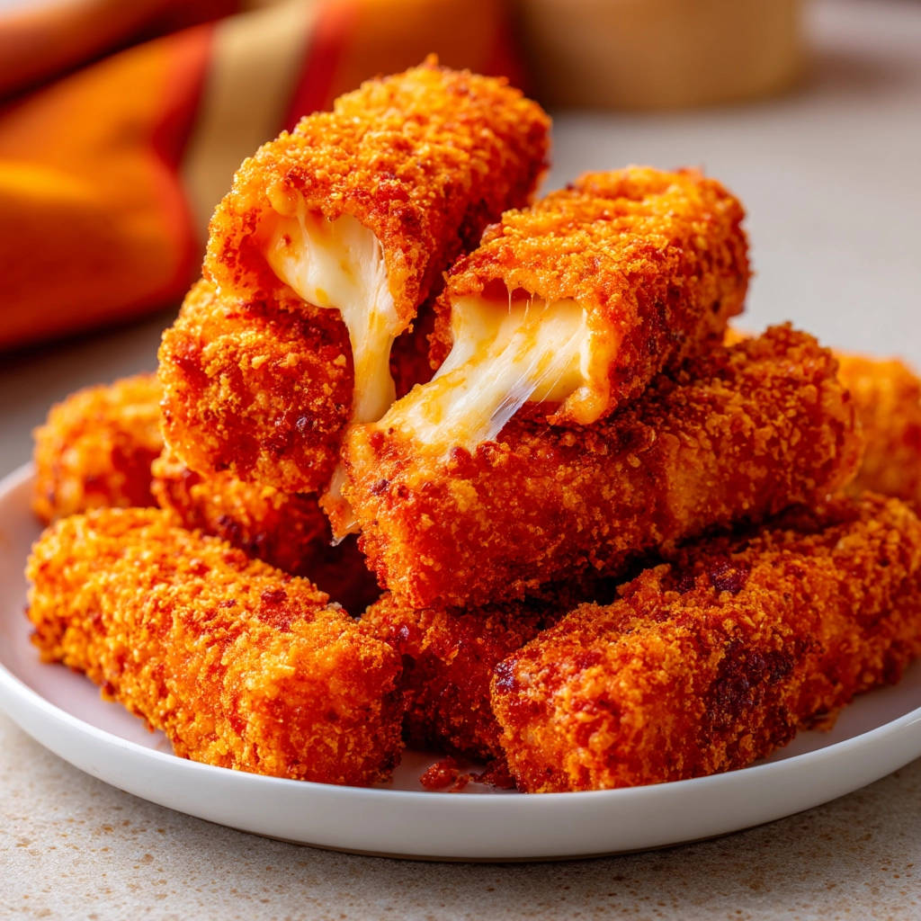 Crispy mozzarella sticks showing a gooey cheese pull cross-section, a signature element of this recipe.