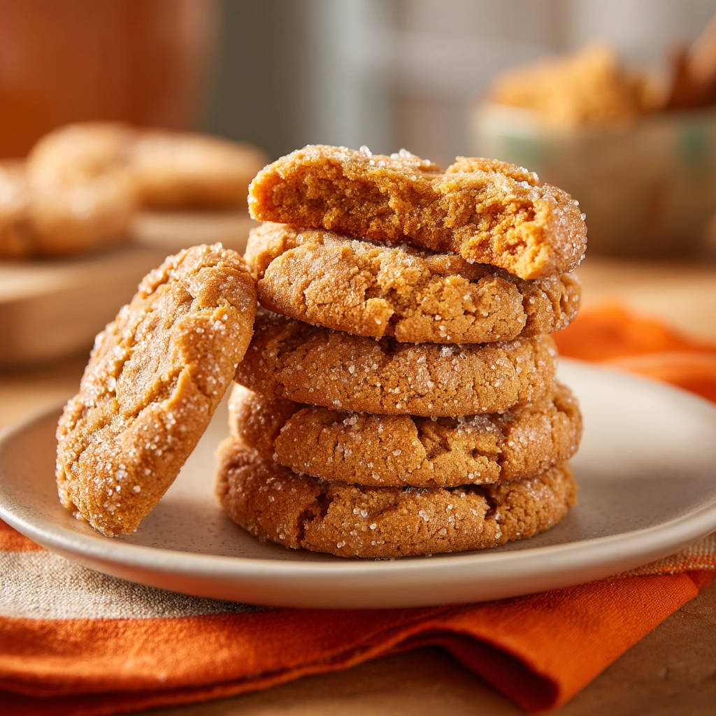 Classic spiced ginger cookies shown in a stack with one cookie broken open to reveal its soft and chewy interior.