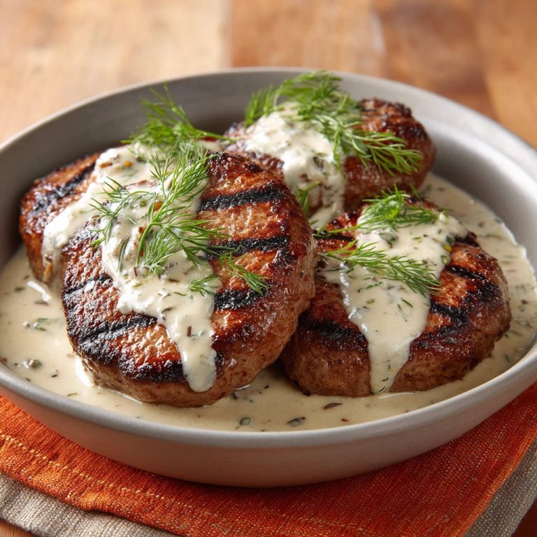 Amazing Juicy Grilled Steakhouse Patties with Dill Sauce