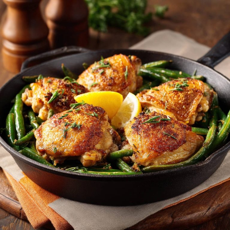 Crispy Skillet Chicken Thighs with Green Beans (Finally!)