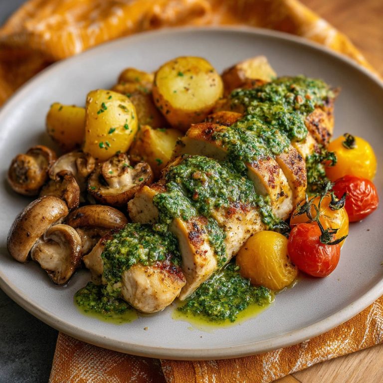 Easy Pan-Seared Chicken with Pesto & Roasted Veggies