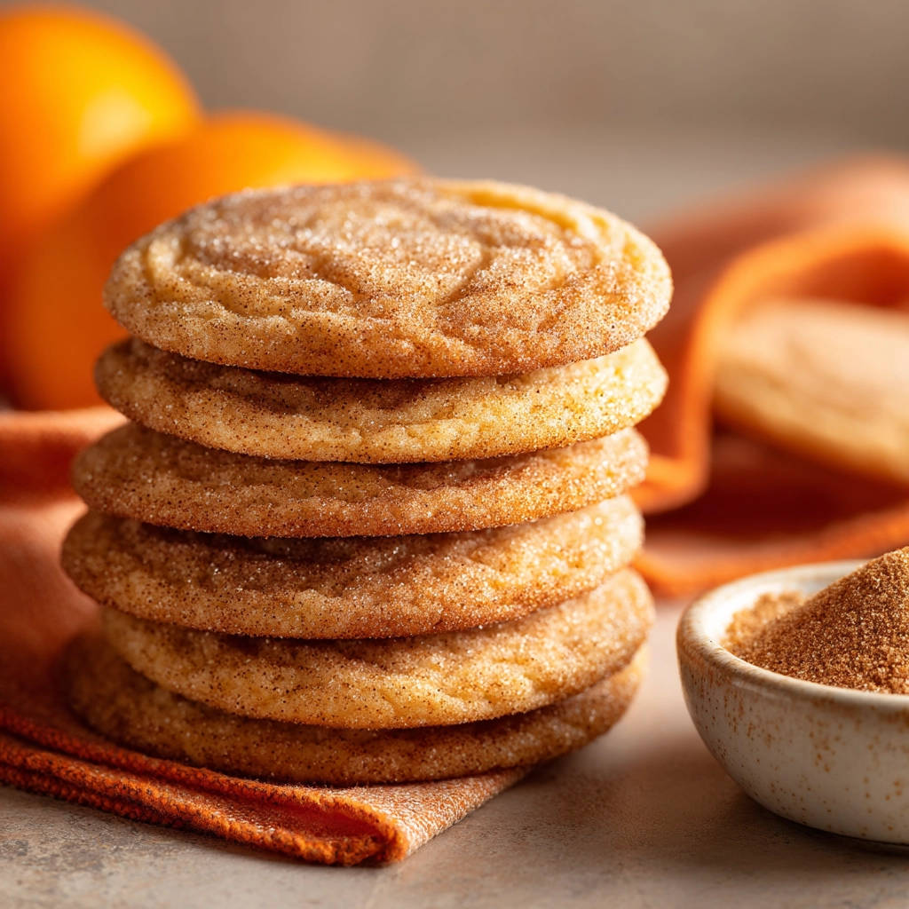 Classic snickerdoodles stacked high, coated in sparkling sugar and cinnamon, with a bowl of topping nearby.