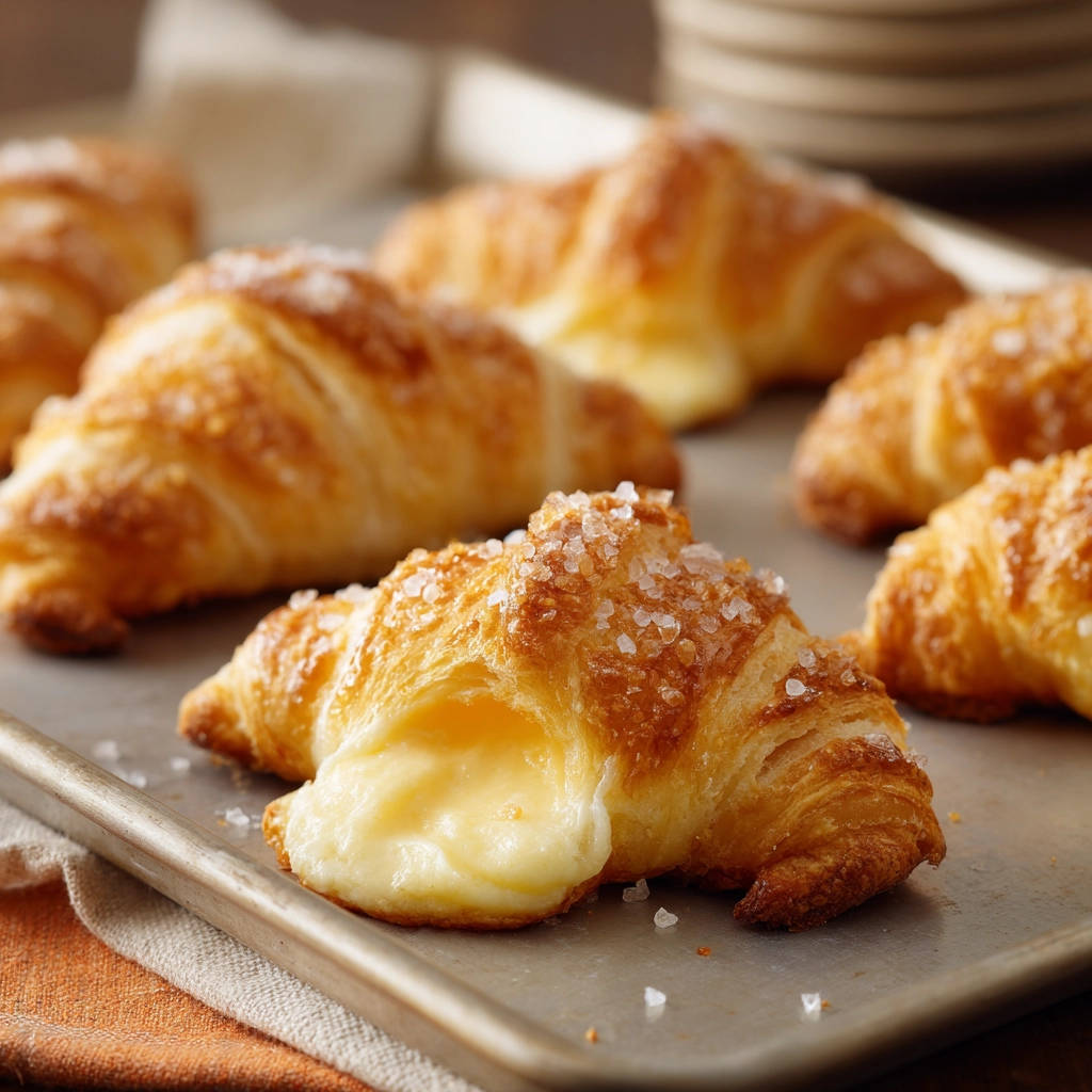 Cream filled crescents showing a close-up view of the rich, creamy interior and flaky pastry.