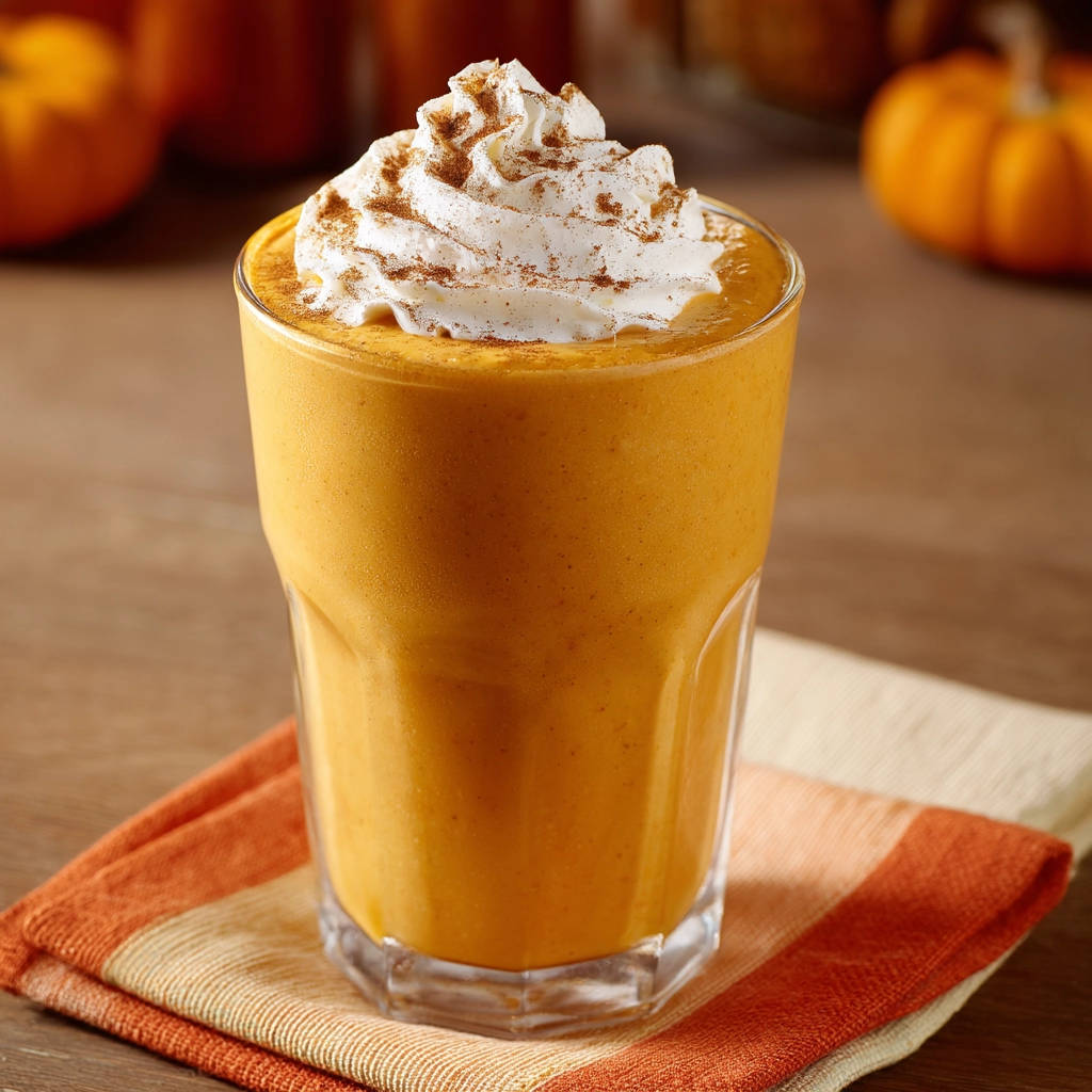 Creamy pumpkin smoothie topped with whipped cream and cinnamon, a 5-minute dream.