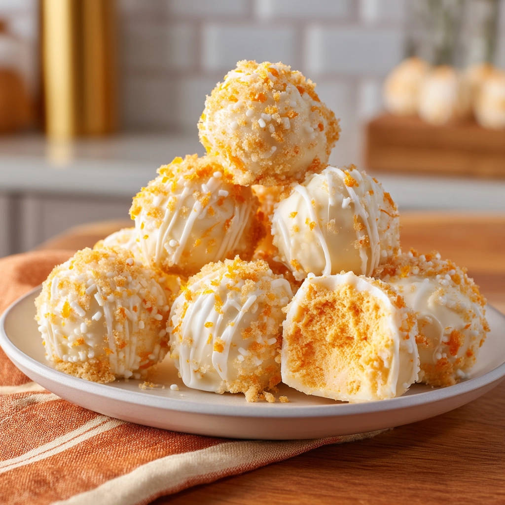 Sweet dessert balls that hold their shape perfectly every time, shown with a close-up cross-section revealing the orange interior.