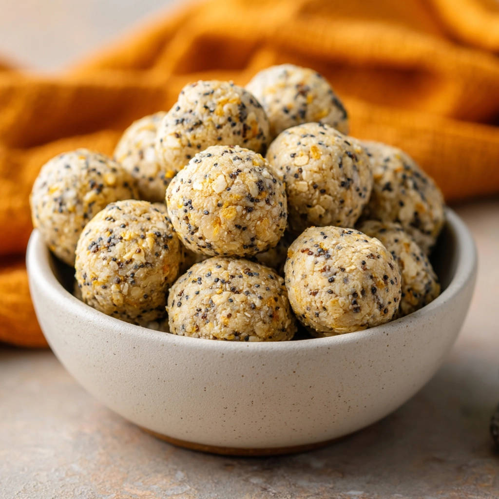 Easy energy bites recipe shown in a bowl with a close-up view highlighting their texture and ingredients.