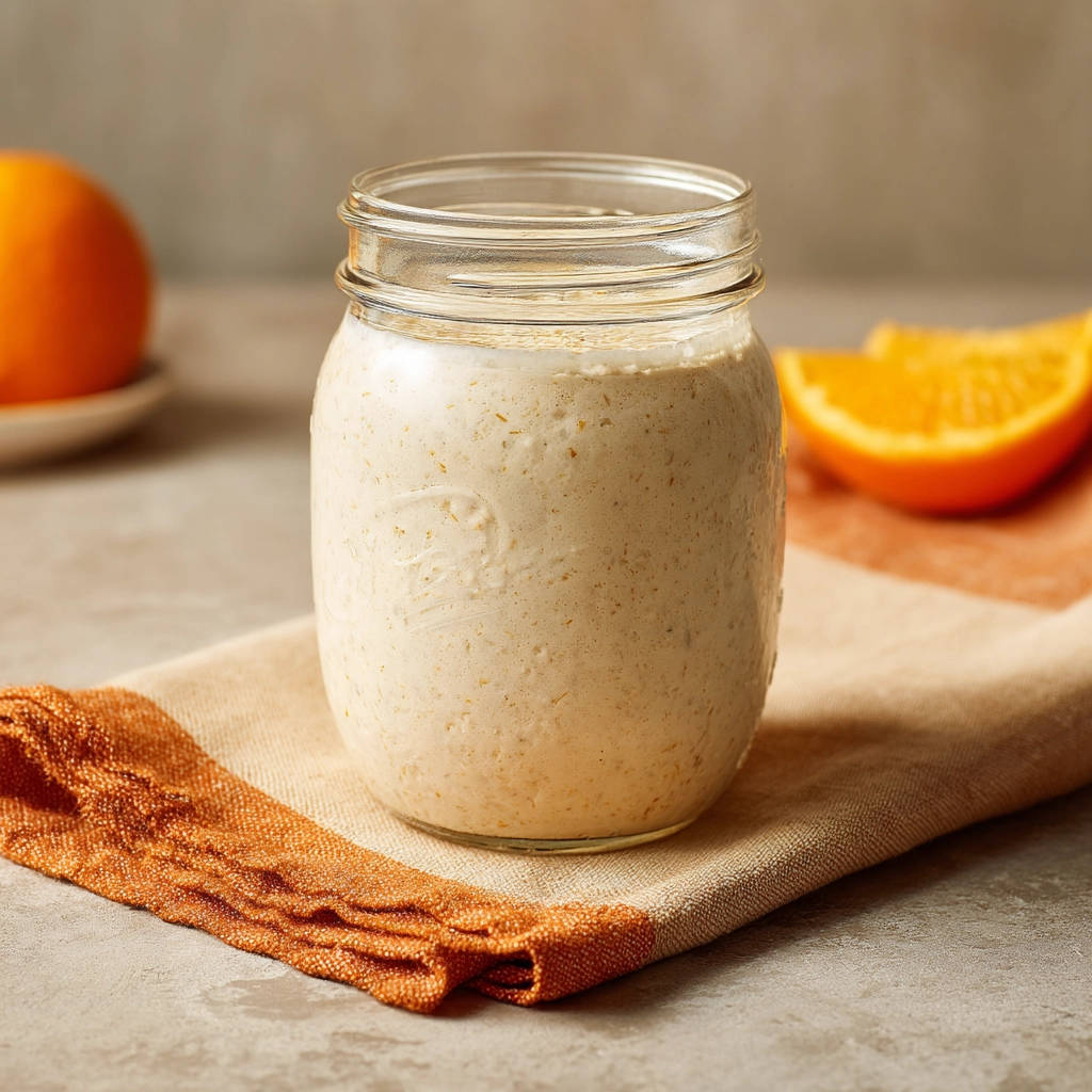 5-Min Creamy Orange Dreamsicle Smoothie served in a mason jar with orange slices in the background.