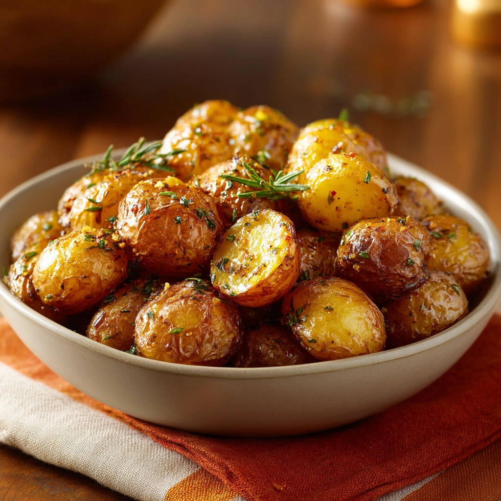 Perfect roasted potatoes with a close-up view showing their golden-brown exterior and tender interior.