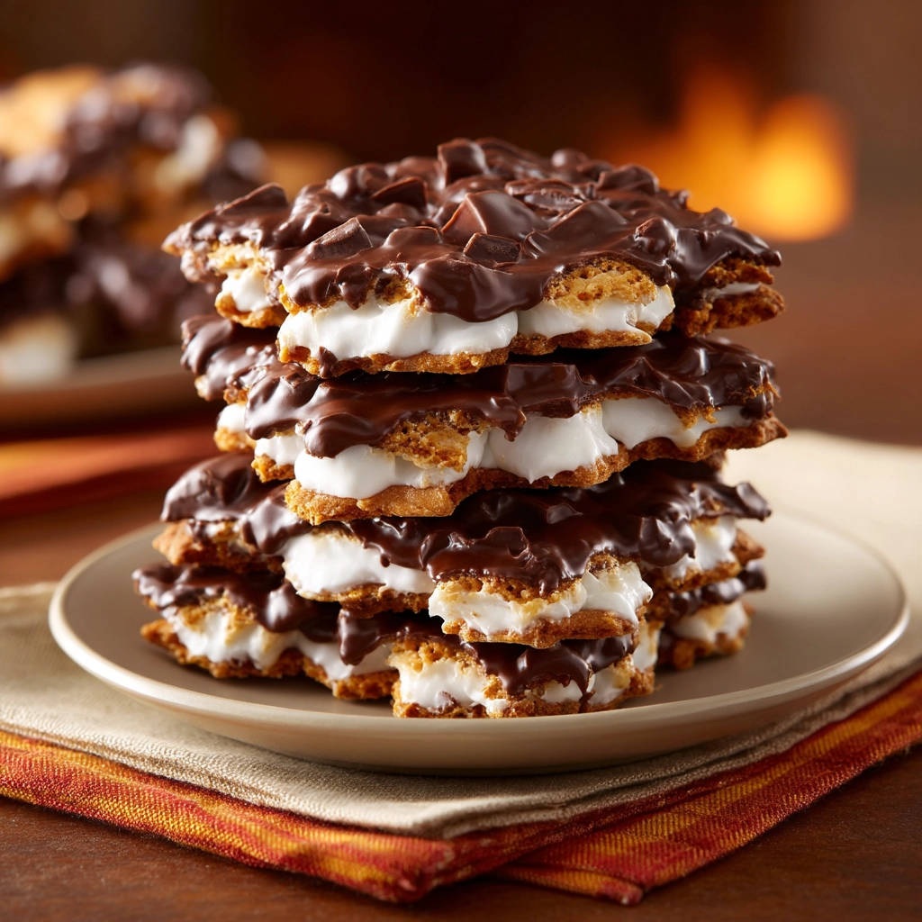 Amazing S'mores Cookies stacked high, showcasing gooey marshmallow and melted chocolate layers in a close-up view.