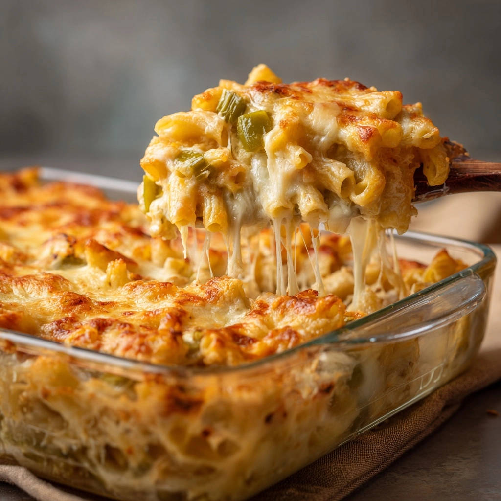 Creamy baked pasta with a gooey cheese pull, showing the irresistible texture of this baked pasta dish.