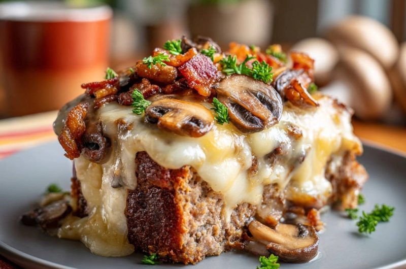 Homestyle Meatloaf with Mushroom Bacon Topping
