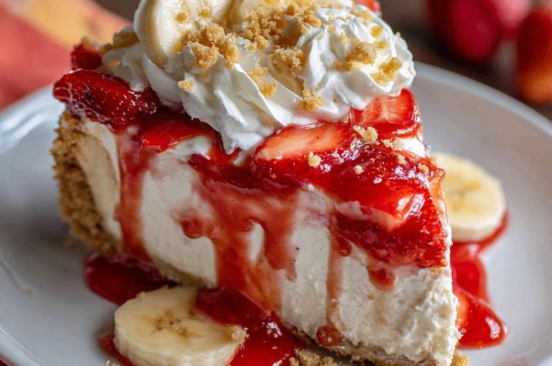No-Bake Strawberry Banana Cheesecake Pie