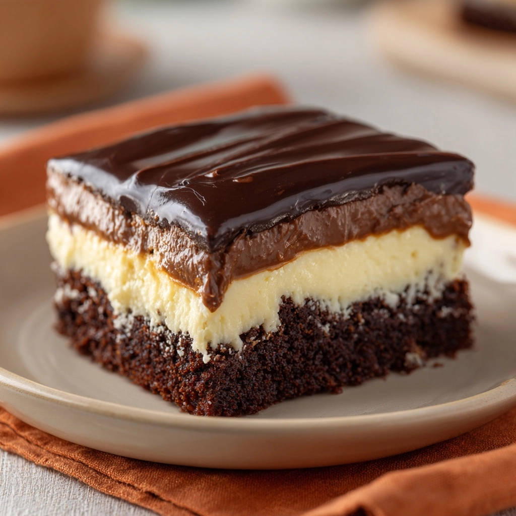 Decadent four-layer chocolate dream cake shown as a close-up cross-section slice on a plate.