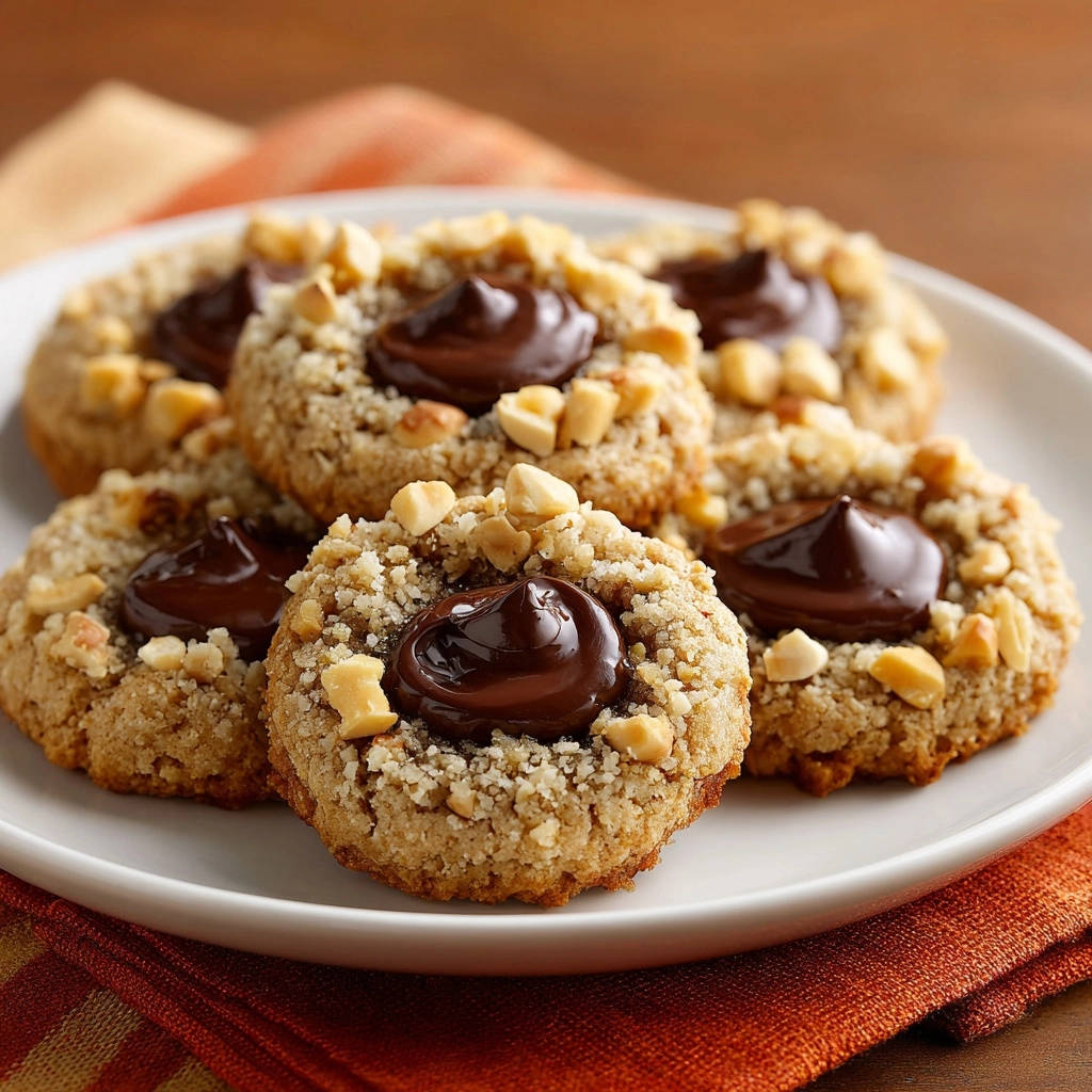 Chocolate Nut Thumbprint Cookies: The Soft Center Secret! displayed close-up on a white plate with a rustic napkin.