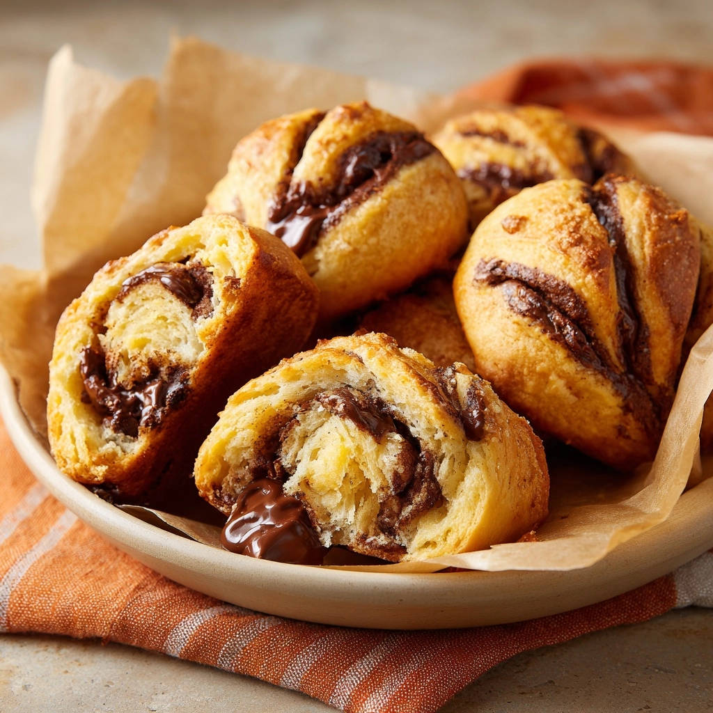 Chocolate swirl sweet rolls cross-section showing the gooey chocolate filling leaking out from a freshly baked roll.