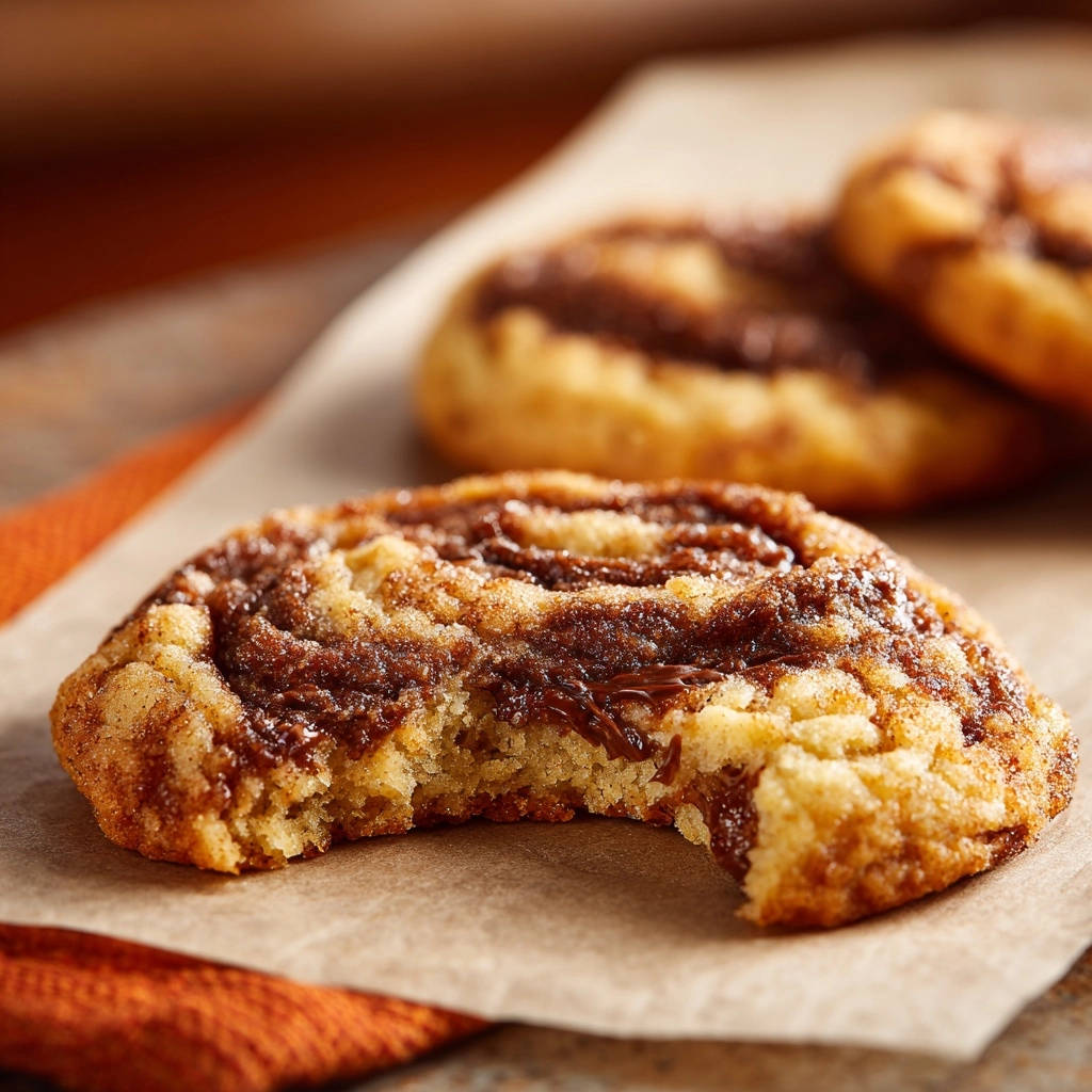 Cinnamon swirl cookies, a close-up view of a bitten cookie revealing its soft, swirled interior.
