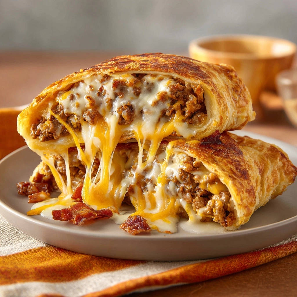 Crispy deep-fried burrito cross-section revealing a generous filling of seasoned meat and melted cheese.