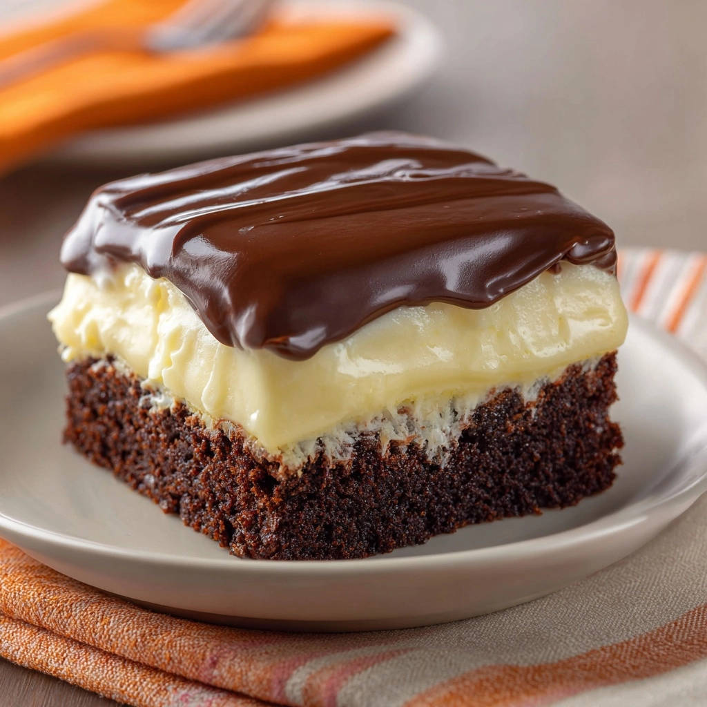 Decadent Four-Layer Chocolate Dream Cake shown as a close-up cross-section revealing its rich chocolate cake, creamy filling, and glossy topping.