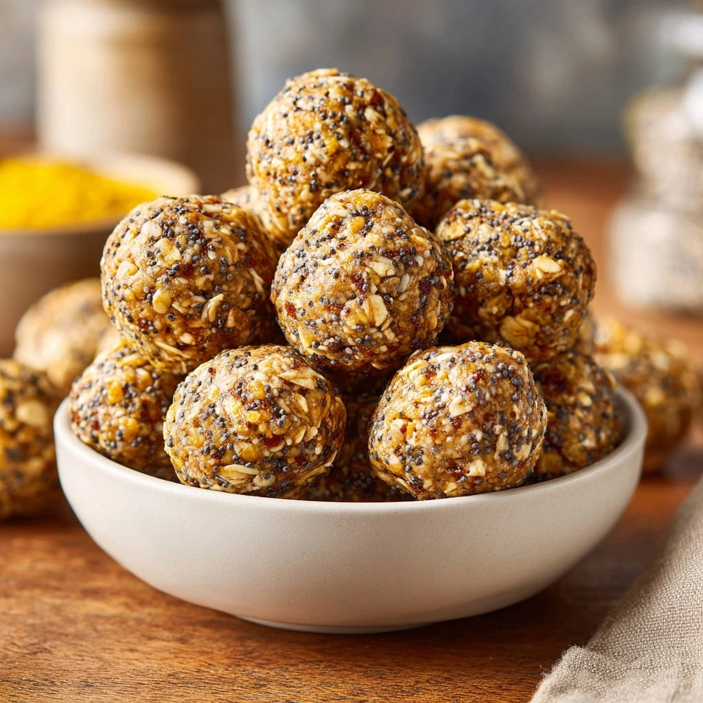 Easy no-bake energy balls piled high in a white bowl, showing a close-up view of their textured ingredients.