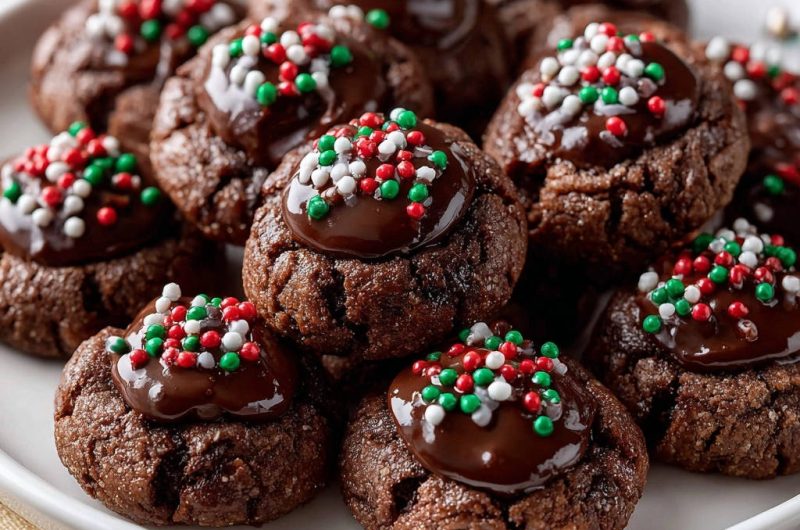 Festive Chocolate Thumbprint Cookies