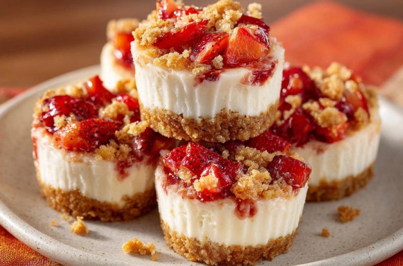 Mini Strawberry Crumble Cheesecakes