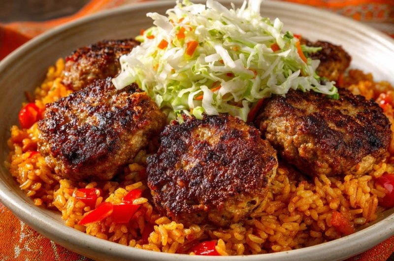 Perfectly Pan-Seared Patties with Flavorful Rice