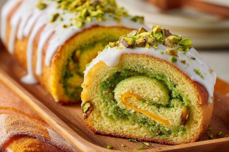 Pistachio Swirl Roll Cake