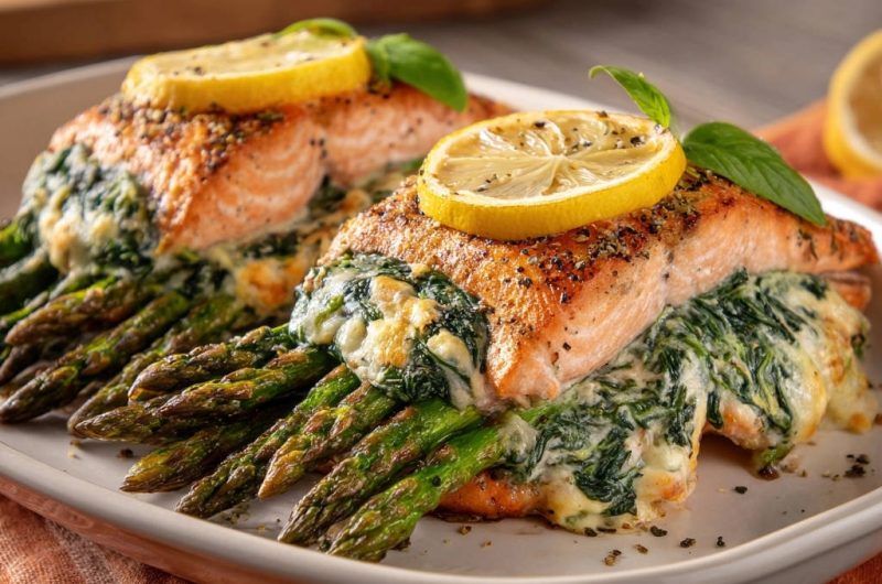 Salmon & Asparagus with Creamy Spinach