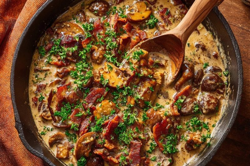 Skillet Creamy Mushrooms & Crispy Bacon