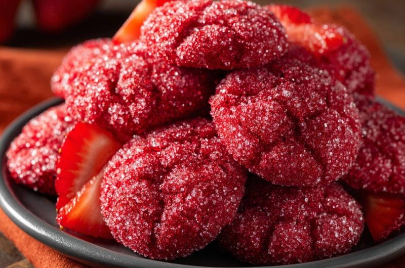 Sparkling Strawberry Crinkle Cookies