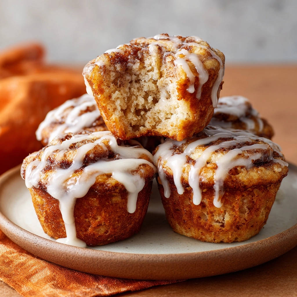 Cinnamon swirl muffins, cross-section revealing fluffy interior with visible cinnamon sugar swirl and white glaze drizzle.