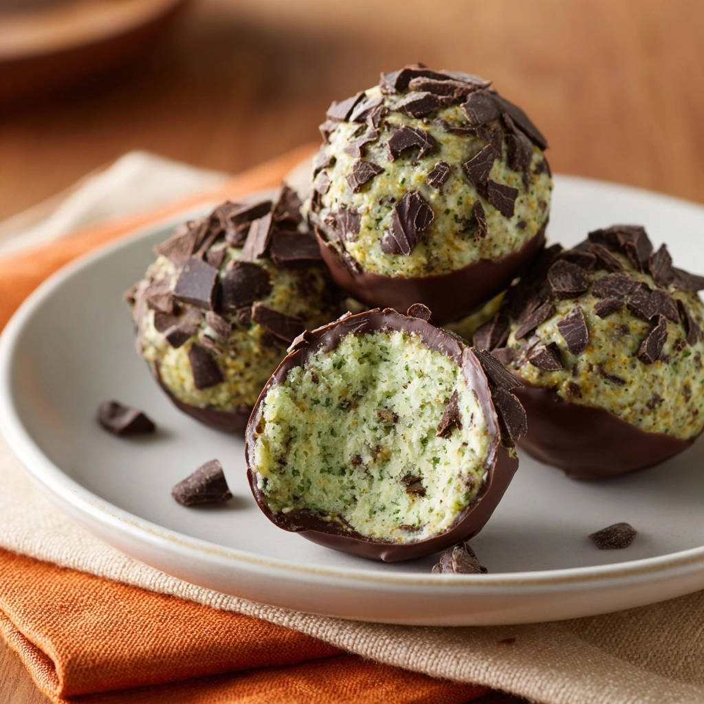 Minty Chocolate Dream Truffles shown in a close-up cross-section revealing the creamy mint interior and chocolate shell.