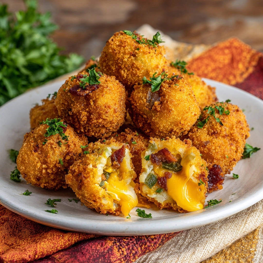 Cheesy jalapeño popper bites shown in a cross-section revealing a gooey melted cheese interior with bacon.