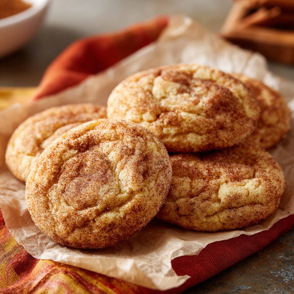 Classic snickerdoodles with a chewy and crinkled texture, dusted with cinnamon sugar.