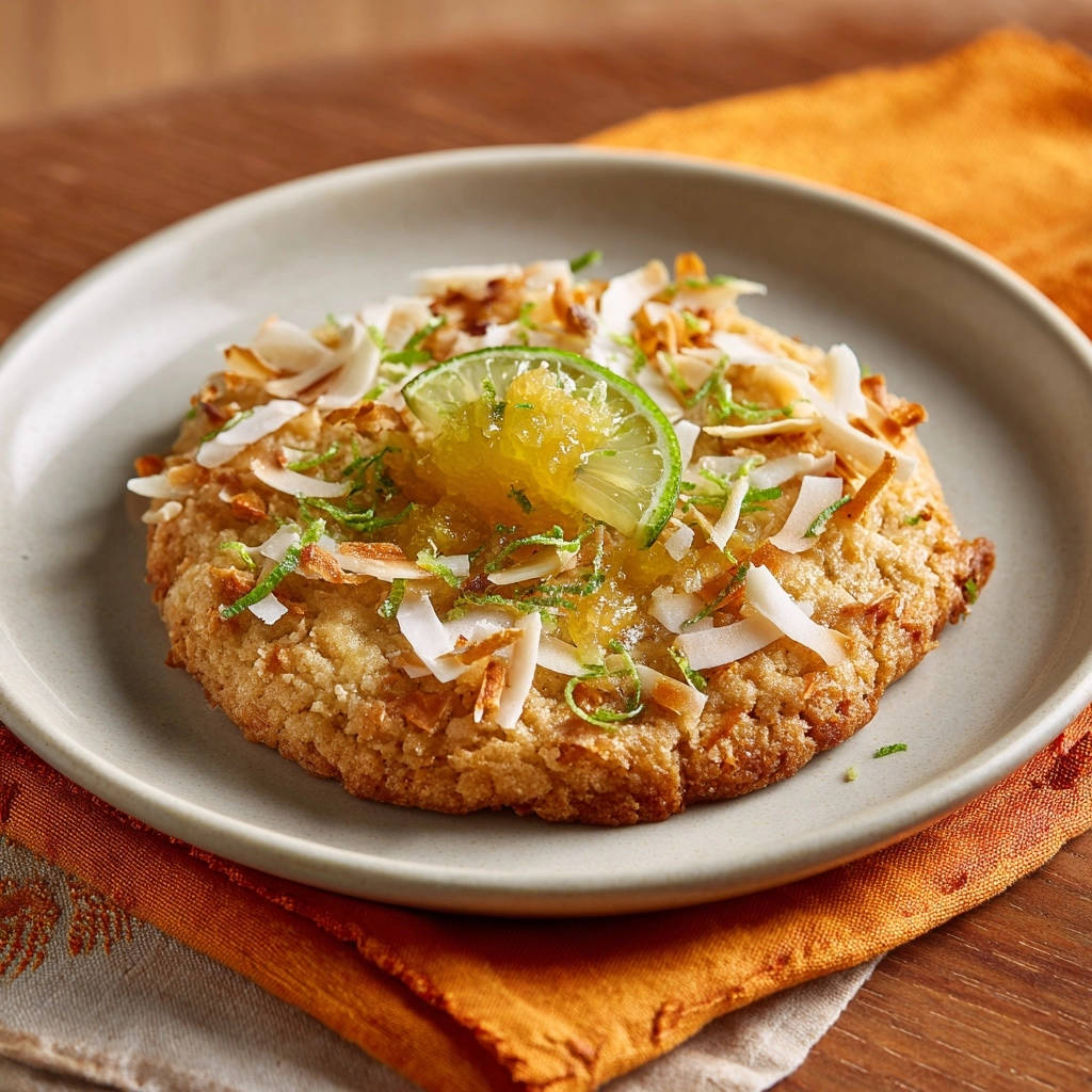 Key lime coconut macaroons garnished with shredded coconut and lime zest on a light gray platter.
