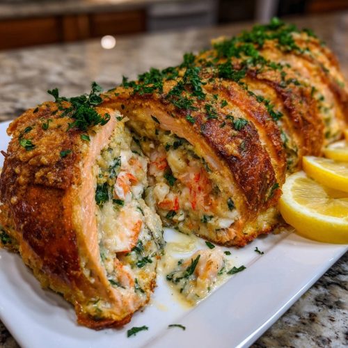 Flavorful Stuffed Salmon with Shrimp & Spinach