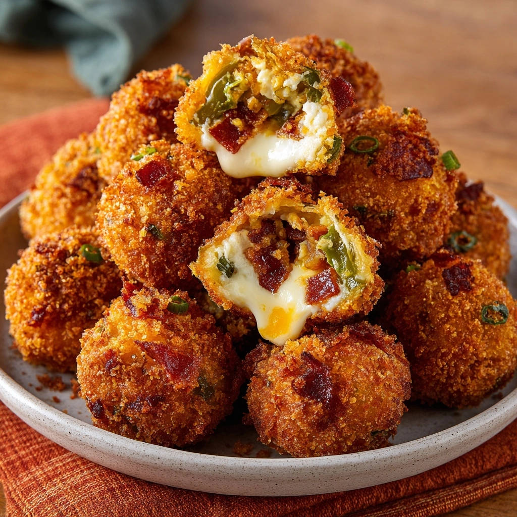 Crispy bacon jalapeño popper bites cross-section showing melted cheese and filling
