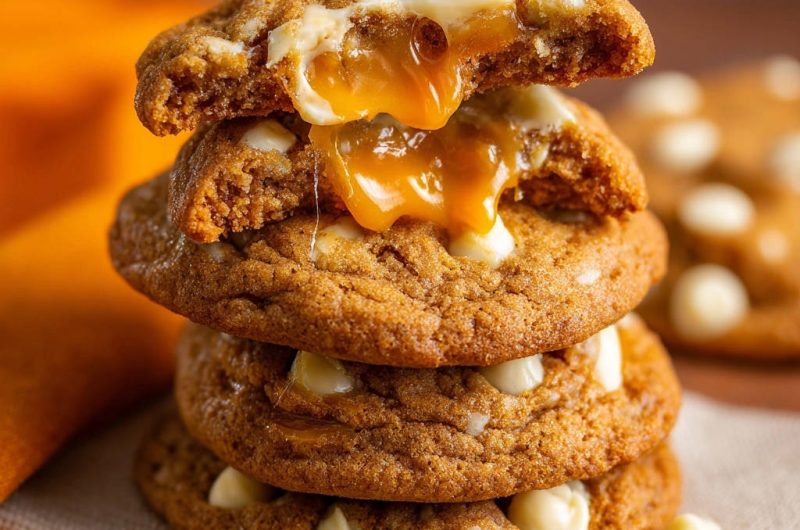 Caramel Stuffed White Chocolate Chip Cookies