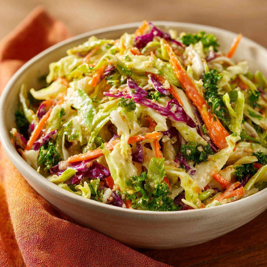 Coleslaw that stays crispy shown in a close-up view in a bowl with shredded green and red cabbage and carrots.