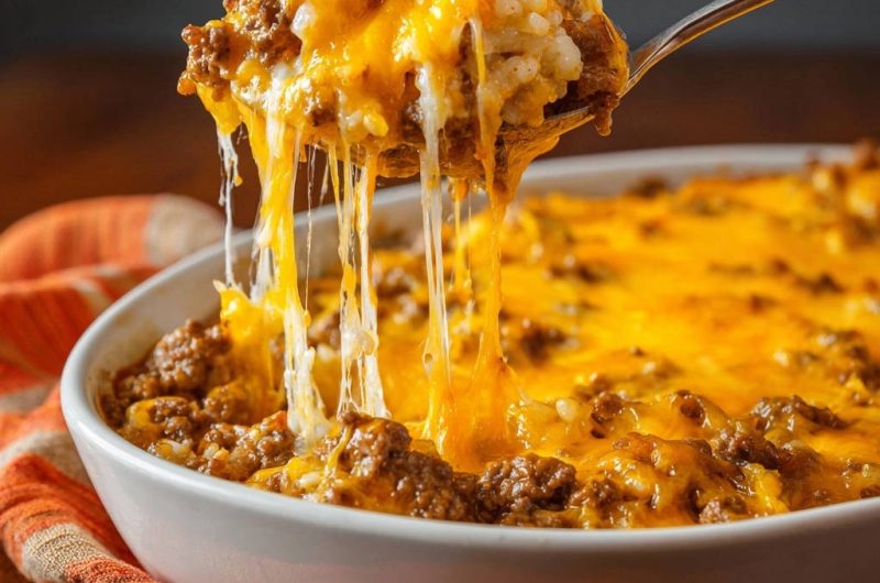 Cheesy Beef Rice Bake