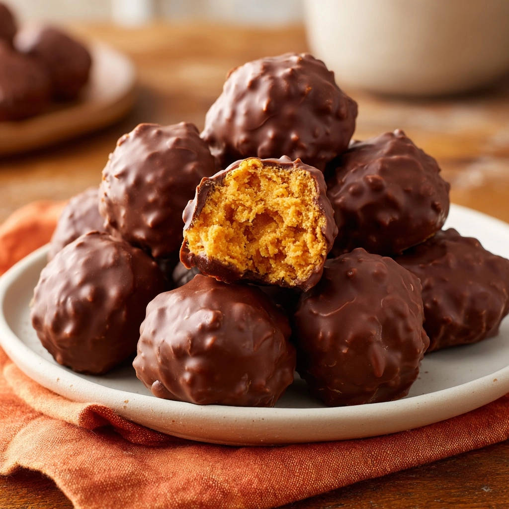 Classic peanut butter chocolate truffles with a close-up cross-section showing the rich, crumbly interior.