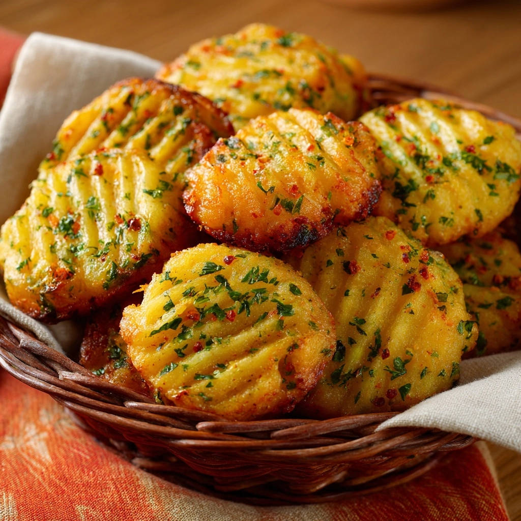 Ultimate homemade waffle fries seasoned with herbs and spices, piled high in a rustic basket.