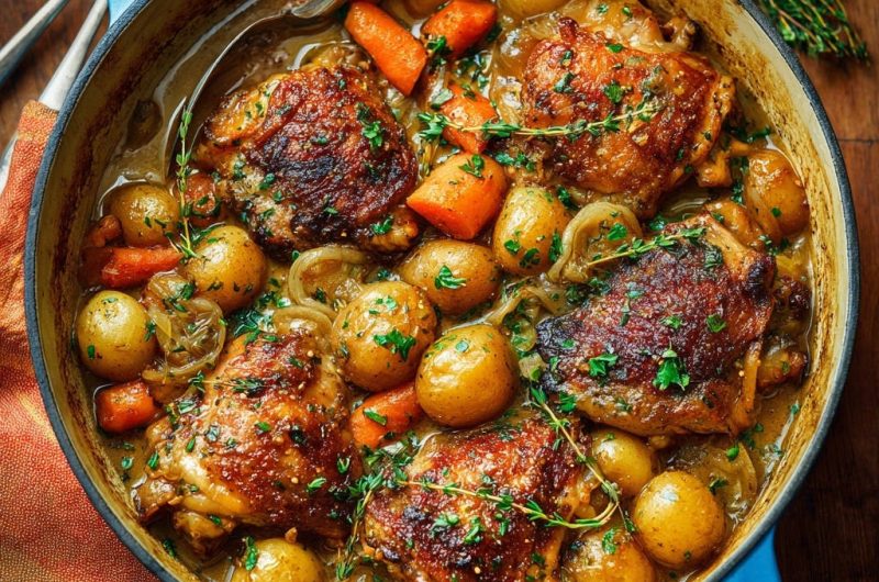 Oven-Braised Chicken Thighs and Root Vegetables