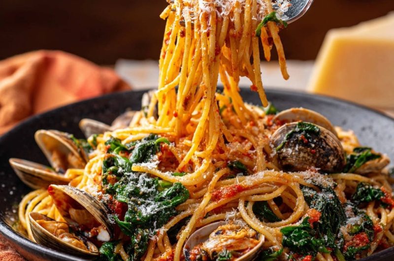 Spaghetti with Clams and Spinach
