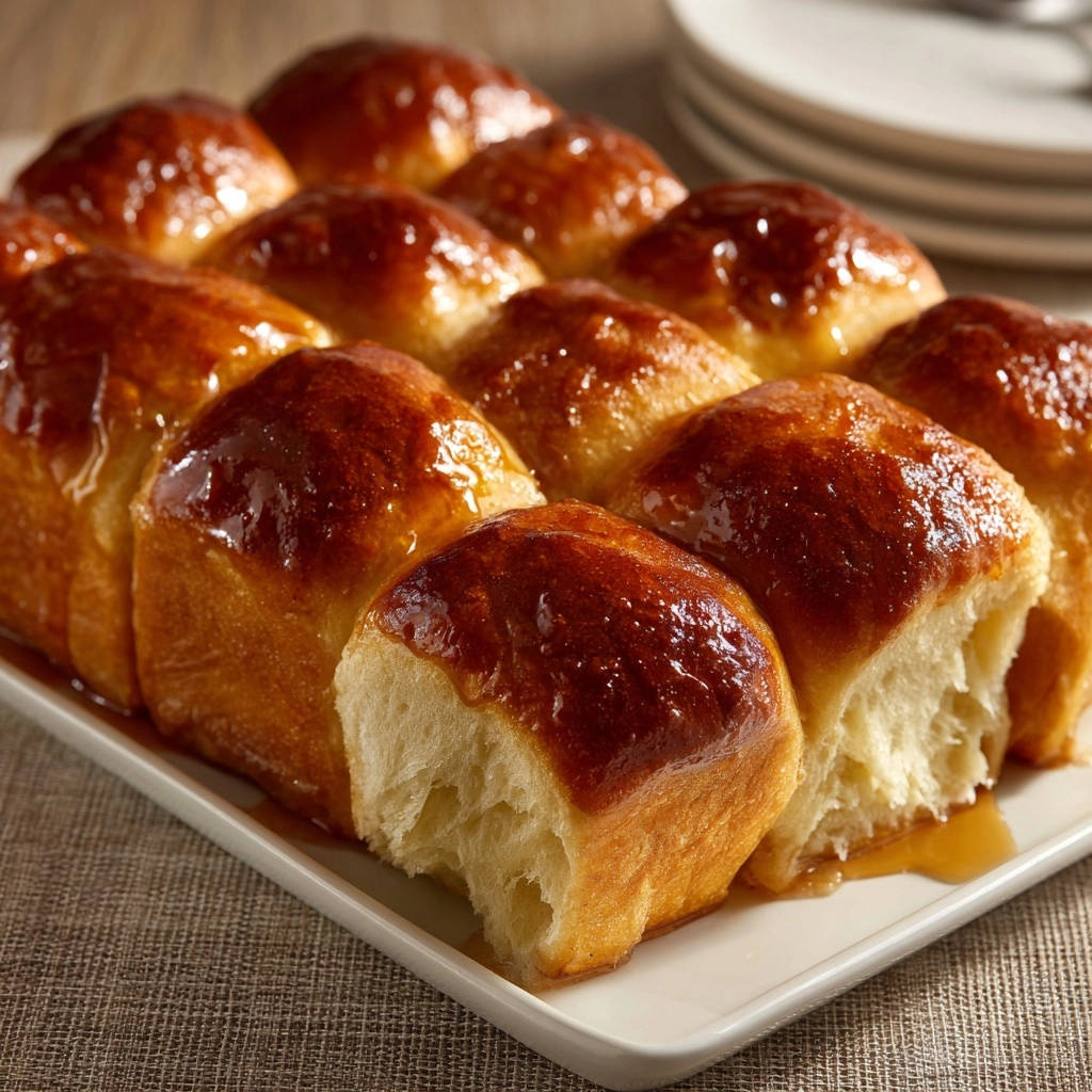 Grandma’s Golden Butter Rolls shown as a close-up revealing their light and fluffy interior texture.