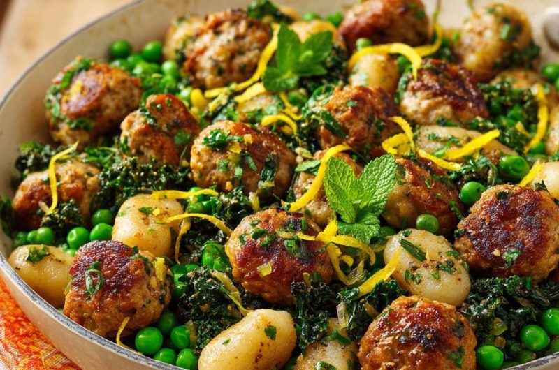 Lemon Herb Meatball Skillet Gnocchi