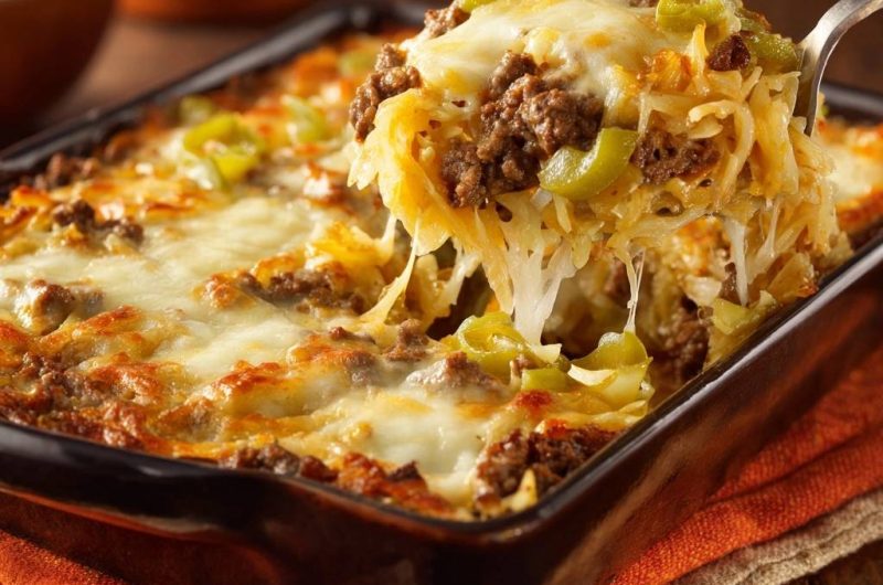 Cheesy Beef Pepper Sauerkraut Casserole